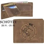 Greenburry Geldb&ouml;rse Herren Leder braun antik Vintage mit Sternzeichen Motiv