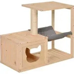 PawHut Katzenhaus Katzenkiste mit H&auml;ngematte Sisalstamm Tannenholz Natur