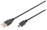 DIGITUS USB 2.0 Anschlusskabel Typ A -mini B St/St 3.0m, sw - Schwarz