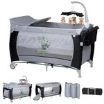 BabyGo Reisebett Sleeper Deluxe, Schwarz, inkl. Wickelauflage - Schwarz/Grau