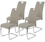 Hela Tische, 4er Set Esszimmerstuhl Freischwinger Flora - Bezug Kunstleder Beige -