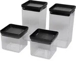 4x1 Brabantia Vorratsdose Tasty eckig, dunkelgrau - Schwarz/Transparent