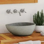 vidaXL Waschbecken Flussstein Oval (37-46)x(29-36) cm - Grau