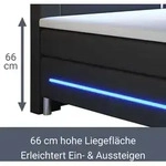 Juskys Boxspringbett Norfolk 180 x 200 cm &ndash; LED Beleuchtung, Bonell-Matratzen,