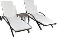 vidaXL Sonnenliegen mit Tisch Poly Rattan Braun