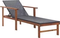 vidaXL Sonnenliege mit Auflage Poly-Rattan Akazie Massivholz Schwarz