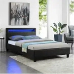 Polsterbett MIRASOL 120x200 cm, Schwarz - Einzelbett mit LED Beleuchtung im...