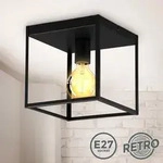 Deckenleuchte 22x22 cm - Metallkorpus, E27 Fassung, retro, schwarz - Schwarz