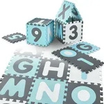 Juskys Kinder Puzzlematte Noah 36 tlg. Buchstaben & Zahlen - rutschfest - Blau -