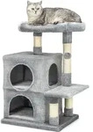 lionto Kratzbaum f&uuml;r Katzen 80 cm, mit 2 H&ouml;hlen, Liegebett & Spielball,