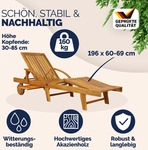 Casaria Sonnenliege Holz 2er Set, klappbar mit R&auml;dern, 195,5 cm - Braun