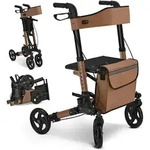Juskys Rollator Vital faltbar, leicht, h&ouml;henverstellbar - Sitz, Tasche - Braun -