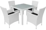 vidaXL 5-tlg. Garten-Essgruppe Poly Rattan Cremewei&szlig; - Wei&szlig;