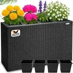 CASARIA&reg; Blumenkasten 4 Innent&ouml;pfe Polyrattan Herausnehmbar Wasserablauf Outdoor