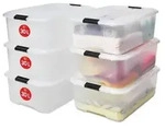 Iris Ohyama Aufbewahrungsbox mit Deckel, 30L, 6er-Set, Transparent,