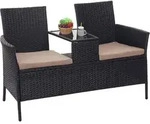 Poly-Rattan Sitzbank mit Tisch HWC-E24, Gartenbank Sitzgruppe Gartensofa, 132cm