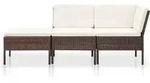 vidaXL 3-tlg. Garten-Lounge-Set mit Auflagen Poly Rattan Braun - Braun