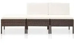 vidaXL 3-tlg. Garten-Lounge-Set mit Auflagen Poly Rattan Braun - Braun