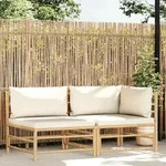 vidaXL 2-tlg. Garten-Lounge-Set mit Kissen Cremewei&szlig; Bambus - Wei&szlig;