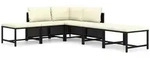 vidaXL 6-tlg. Garten-Lounge-Set mit Kissen Poly Rattan Schwarz - Schwarz
