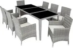 tectake&reg; Aluminium Rattan Sitzgruppe Menorca wetterfest und UV-best&auml;ndig - Hellgrau