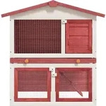vidaXL Kaninchenstall 3 T&uuml;ren Rot Holz - Rot
