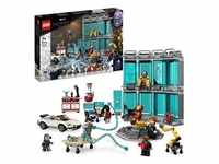 LEGO 76216 Marvel Iron Mans Werkstatt mit 3 Kampf-Anzügen, Spielzeugauto und