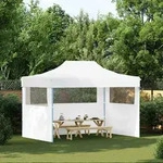 vidaXL Profi-Partyzelt Faltbar mit 3 Seitenw&auml;nden 280x410x315 cm Stahl Wei&szlig; - Wei&szlig;