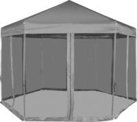 vidaXL Hexagonal Pop-Up Zelt mit 6 Seitenw&auml;nden Grau 3,6x3,1 m