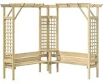 vidaXL Eck-Pergola mit Bank Kiefernholz Impr&auml;gniert - Gr&uuml;n