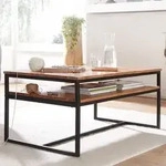 WOHNLING Couchtisch 100x60x45 cm Massivholz Metall Sofatisch Wohnzimmertisch Akazie