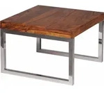 WOHNLING Beistelltisch GUNA Massiv-Holz Sheesham Wohnzimmer-Tisch Metallgestell