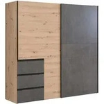 WINN2 Schiebet&uuml;renschrank mit 2 T&uuml;ren & 3 Schubladen, Artisan-Eiche & dunkel-grauem