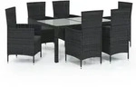 vidaXL 7-tlg. Garten-Essgruppe mit Auflagen Poly Rattan Schwarz - Schwarz