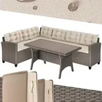 CASARIA&reg; Polyrattan Ecklounge Set WPC Esstisch Ecksofa inkl. 7cm Sitzauflagen 15cm