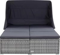 vidaXL 2-Personen-Sonnenliege mit Auflage Poly Rattan Grau