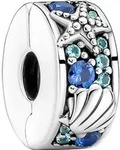 Pandora Clip Charm 791678C01 Tropical Starfish Shell Silber Kristalle Silikon...