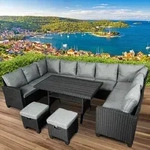 Polyrattan Garten Sitzgruppe FAMILY schwarz/grau - Schwarz/Grau