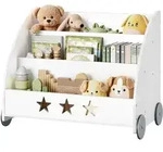 WOLTU Kinderregal B&uuml;cherregal f&uuml;r Kinder, Spielzeugregal mit R&auml;der 3 Regale,...