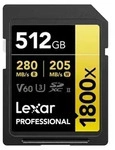 Lexar Professional 1800x, 512 GB, SDXC, Klasse 10, UHS-II, 280 MB/s, 205 MB/s -