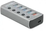 Delock USB 3.2 Gen 1 Hub mit 4 Ports + 1 Schnellladeport + 1 USB-C PD 3.0 Port mit