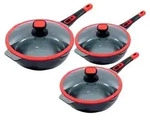3tlg. KING&reg; Vorteilsset Click-Grip Red 24cm Pfanne inkl. Glasdeckel + 28cm...