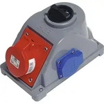 CEE-Wandsteckdose PCE Combo mit Anbaudose 16A IP44 5-polig grau/rot