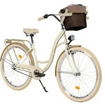 Milord Komfort Fahrrad Mit Korb Damenfahrrad, 28 Zoll, Creme-Braun, 3 Gang Shimano -