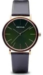 Bering Herren Uhr Armbanduhr Slim Classic - 13436-469 Leder - Schwarz/Gr&uuml;n