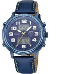 ETT EGS-11450-32L Funk-Solar Herrenuhr Hunter II Lederband Blau - Blau
