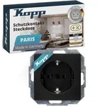 Kopp PARIS Schutzkontaktsteckdose in Matt-Schwarz - Hochwertige 1-fach