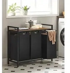 VASAGLE W&auml;schekorb 3 F&auml;cher, mit Ablage, ausziehbar abnehmbar, 3 x 38 L, Schwarz -