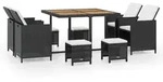 vidaXL 9-tlg. Garten-Essgruppe Poly Rattan Akazienholz Schwarz - Schwarz