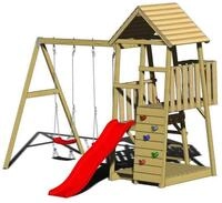 Wendi Toys Holz Spielturm Salamander inkl. Rutsche, Kletterwand und 2 Schaukeln Natur